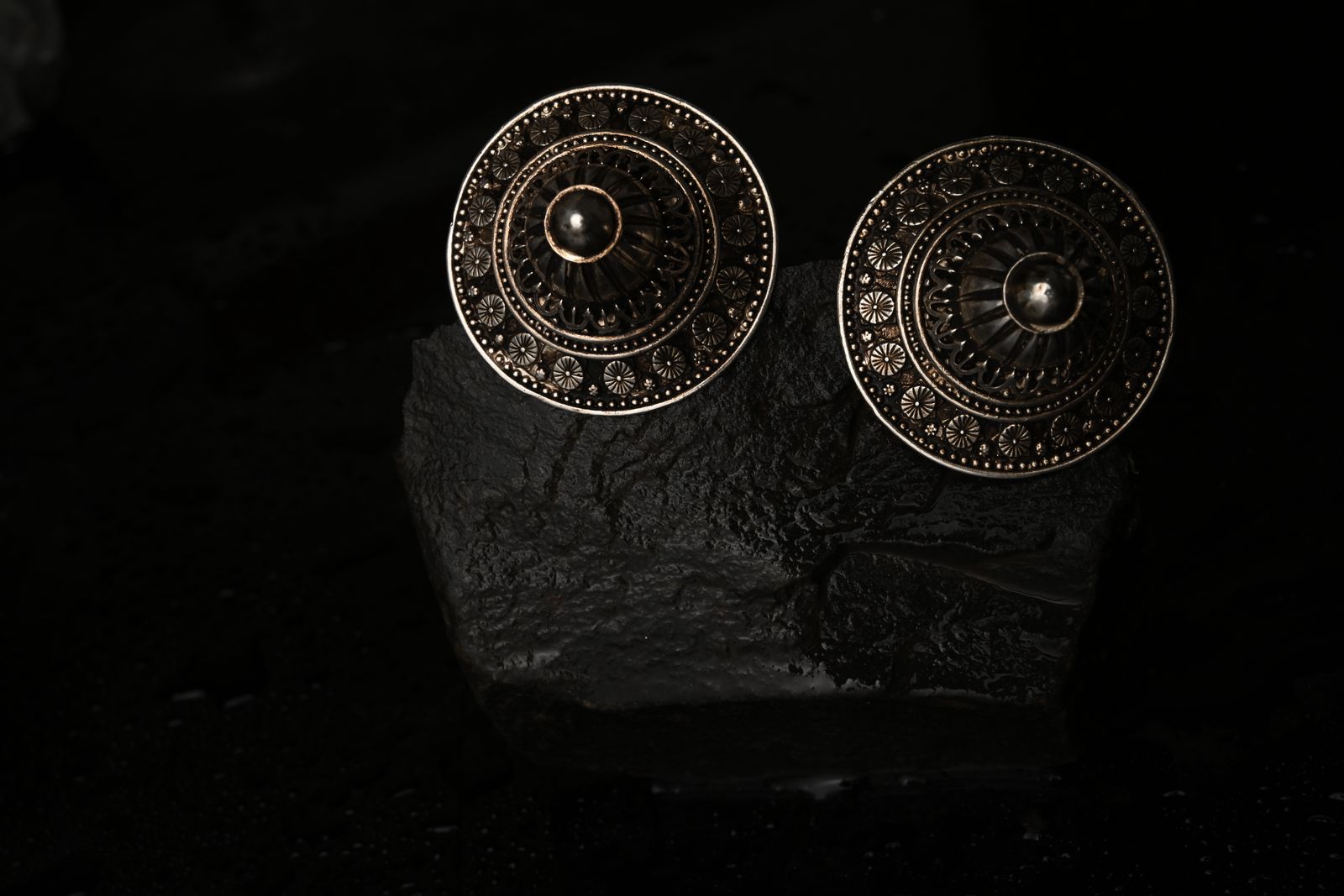 Ornate brass earrings rooted in Indian sculptural traditions — image 3