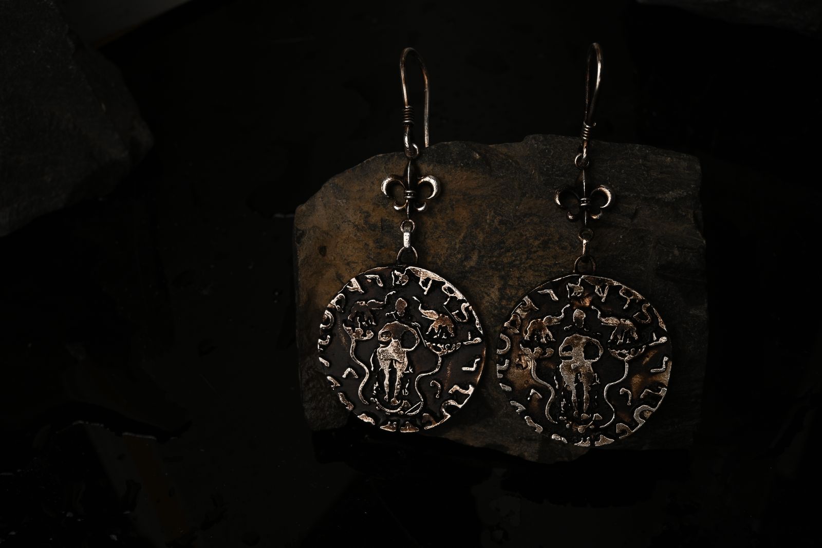 Sculptural brass earrings referencing stepwell architecture — image 2