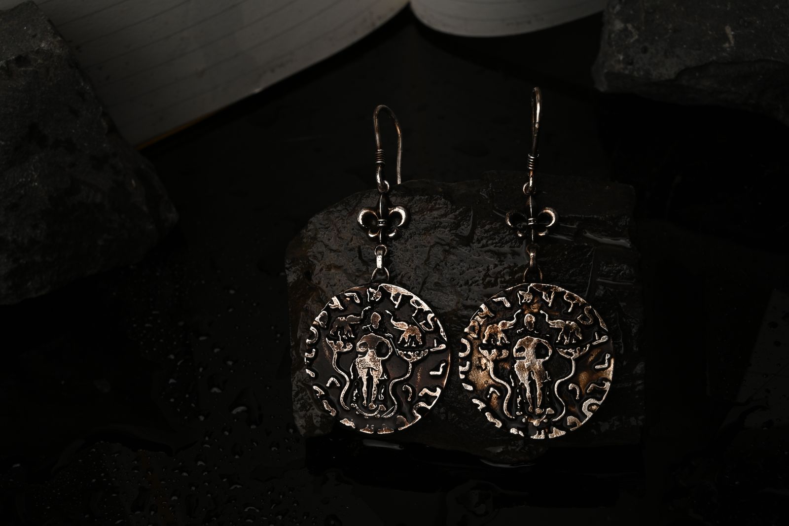 Sculptural brass earrings referencing stepwell architecture — image 4